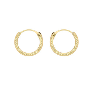 9K Yellow Gold 11mm Diamond Cut Sleeper Hoop Earrings