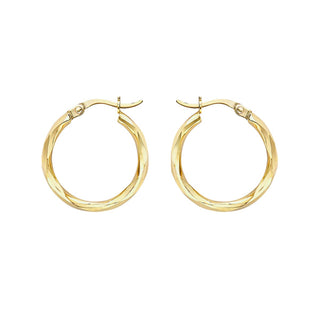 9K Yellow Gold 18.5 Diamond Cut Faceted Creole Hoop Earrings