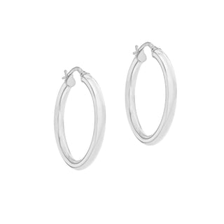 9K White Gold Round 25mm Polished Hoop Creole Earrings