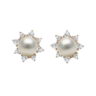 9K White Gold Pearl & Diamond Stud Earrings