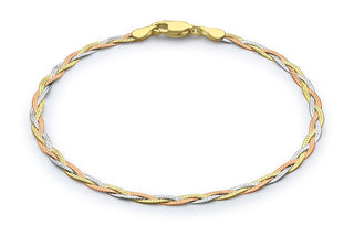 9ct 3-Coloured Triple Plait DC Herringbone Bracelet